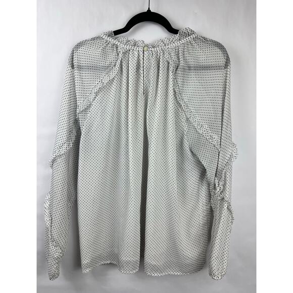 LOFT Ruffle Polka Dot Sheer Blouse, White Black, Romantic Feminine Workwear - Picture 11 of 14